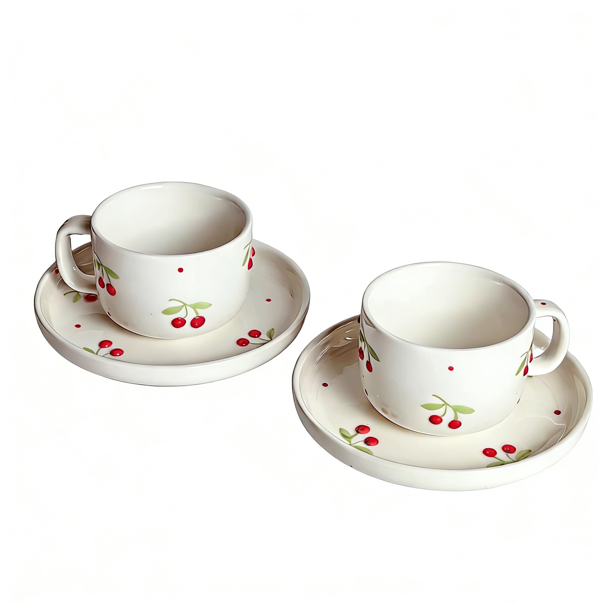 8-Ounce Cherry Pattern Ceramic Mug and Saucer Set