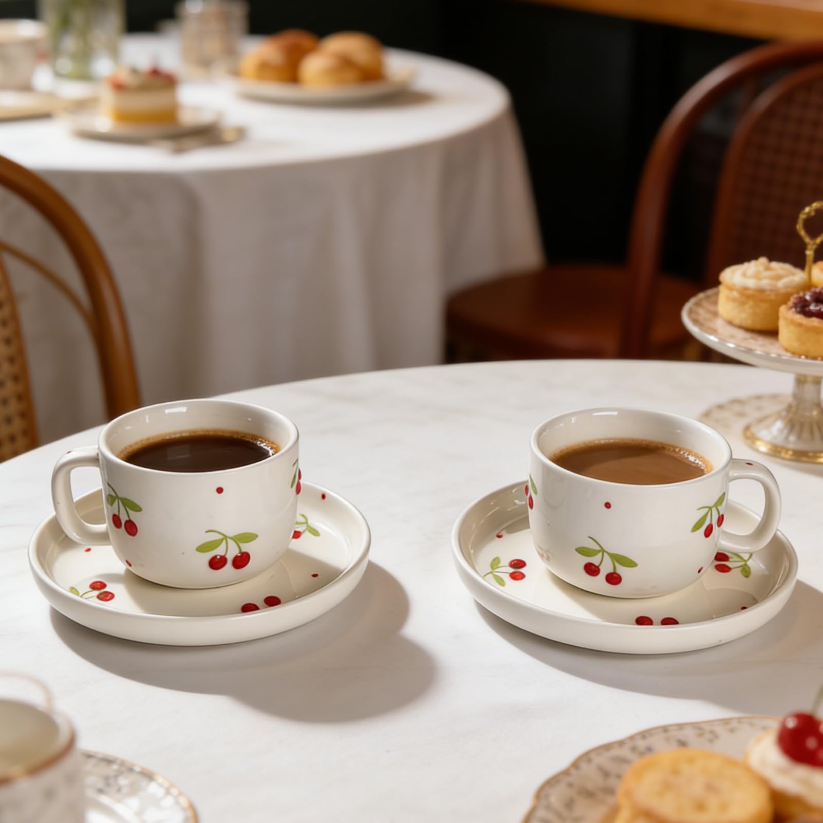 8-Ounce Cherry Pattern Ceramic Mug and Saucer Set