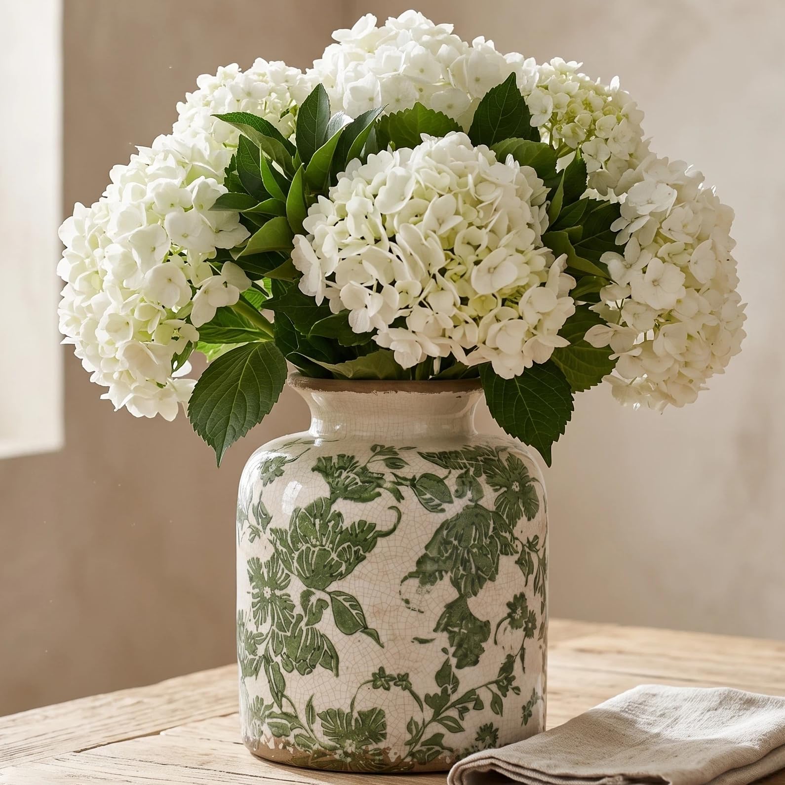 6.2-Inch Vintage Green Ceramic Vase with Tuscan Floral Scroll Design