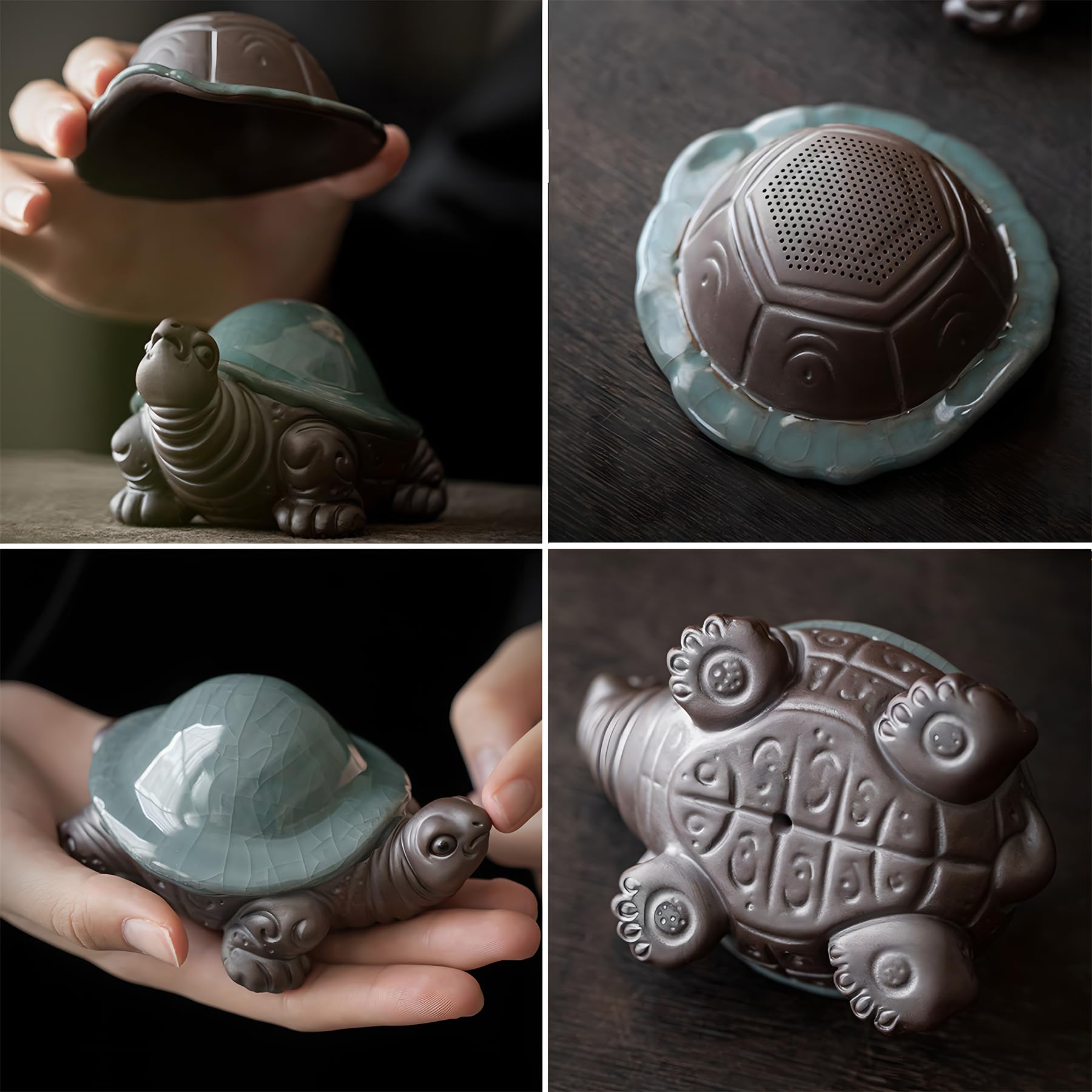 Ge Kiln Porcelain Tea Turtle with Built-in Tea Strainer for Tea Tray