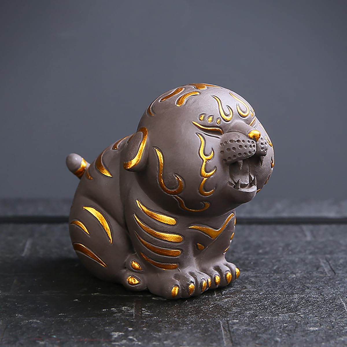 Zisha Tiger Tea Pet, Handmade Ceramic Lucky Figurine