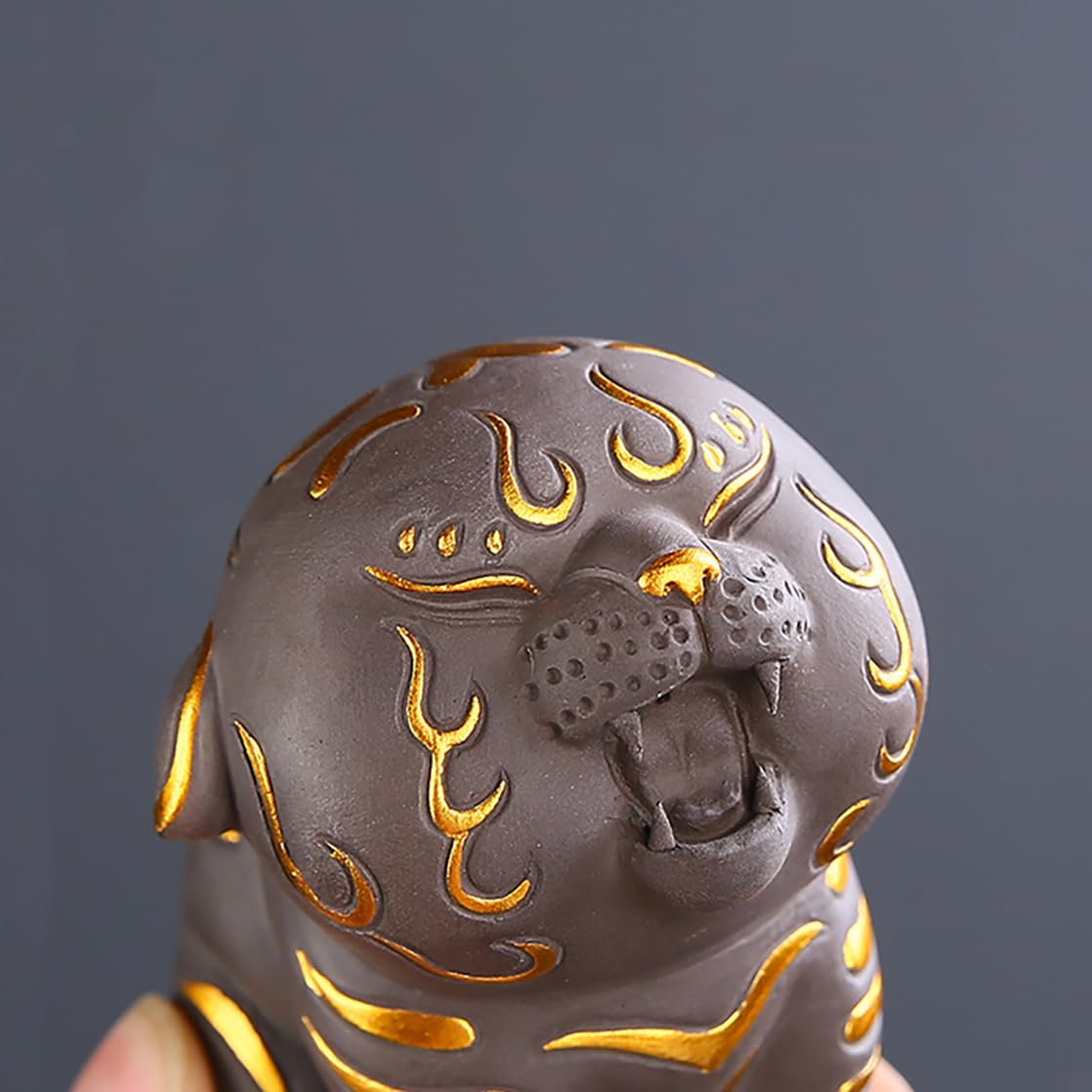 Zisha Tiger Tea Pet, Handmade Ceramic Lucky Figurine