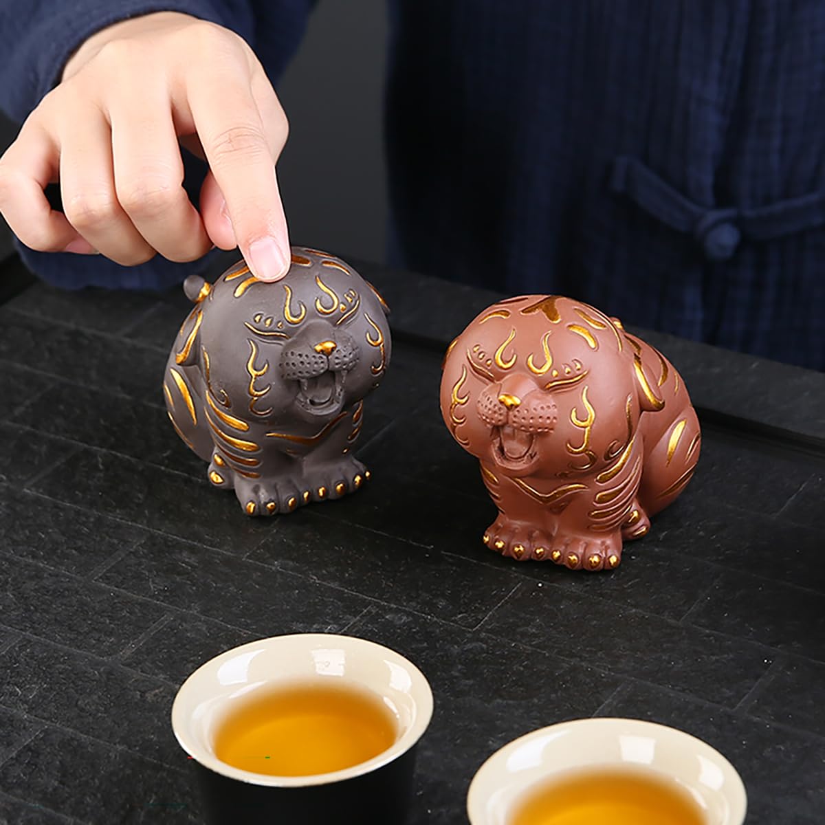 Zisha Tiger Tea Pet, Handmade Ceramic Lucky Figurine