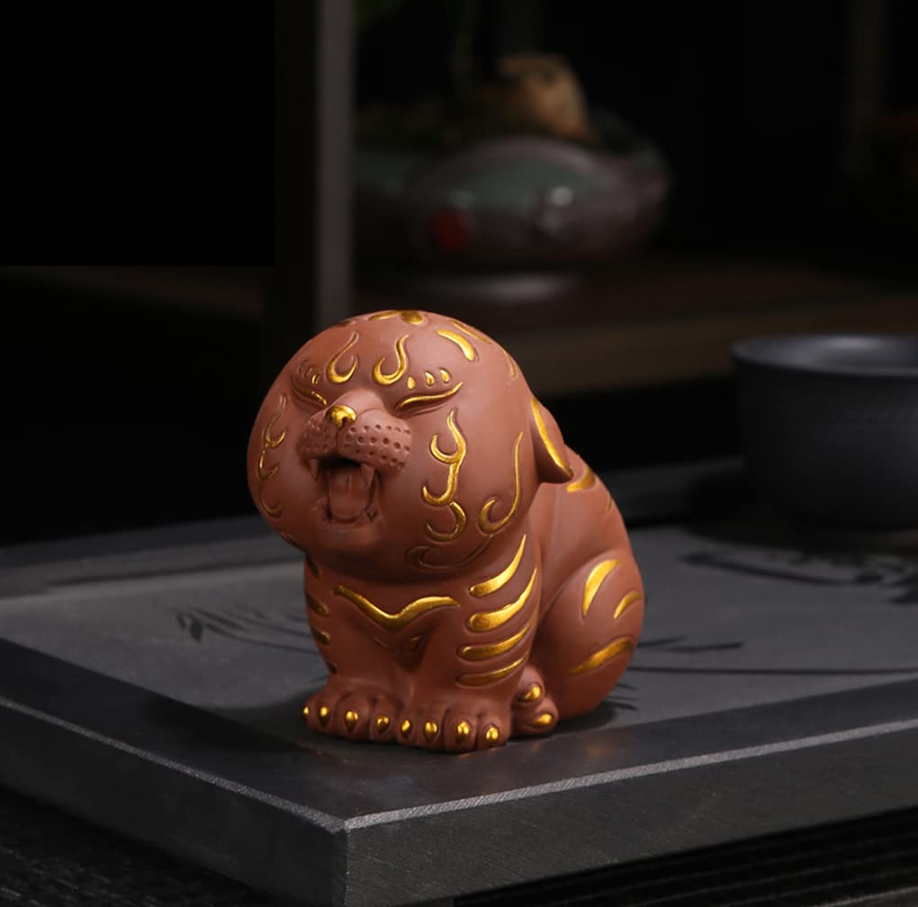 Zisha Tiger Tea Pet, Handmade Ceramic Lucky Figurine