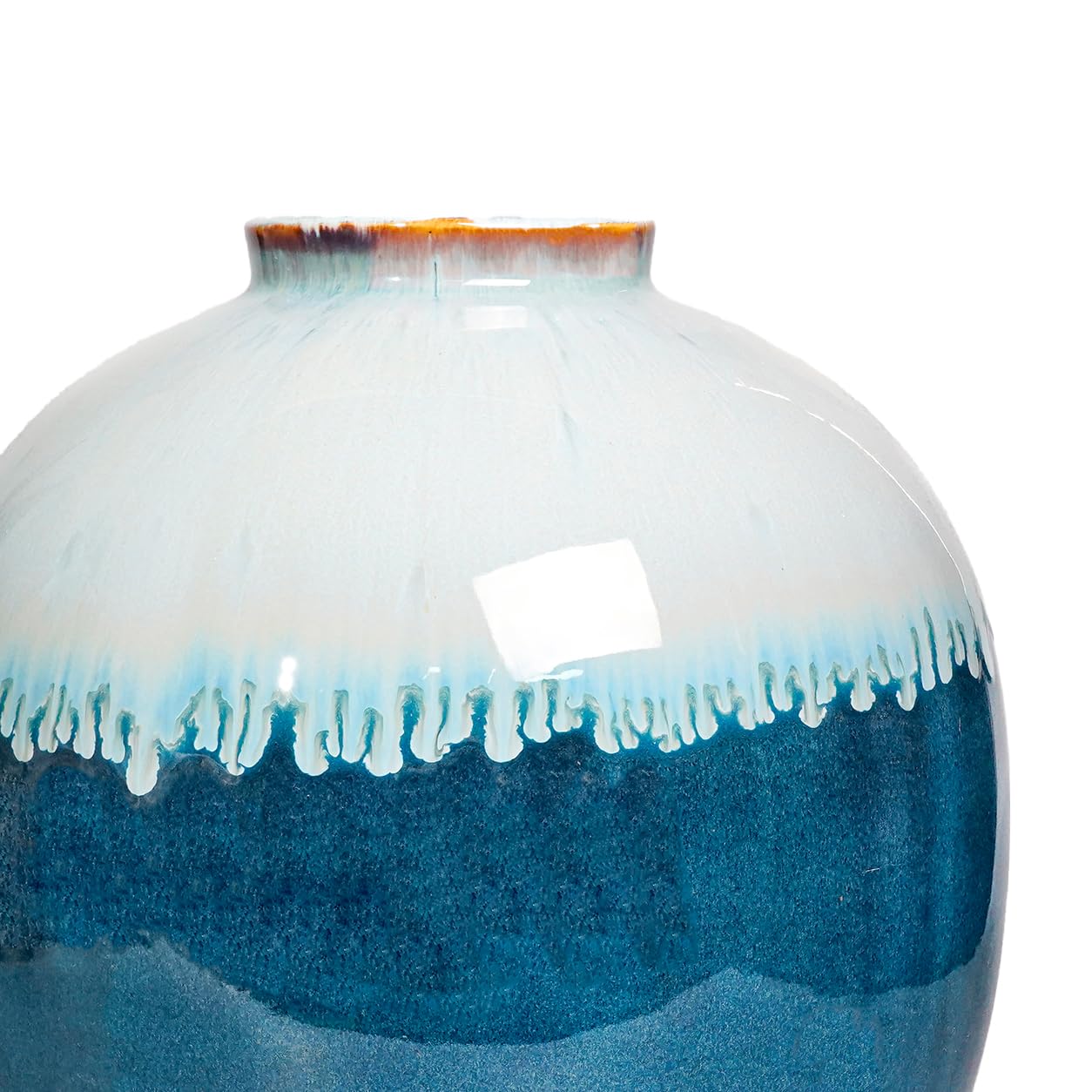 9.8-Inch Blue Reactive Glaze Ceramic Vase with Rounded Silhouette