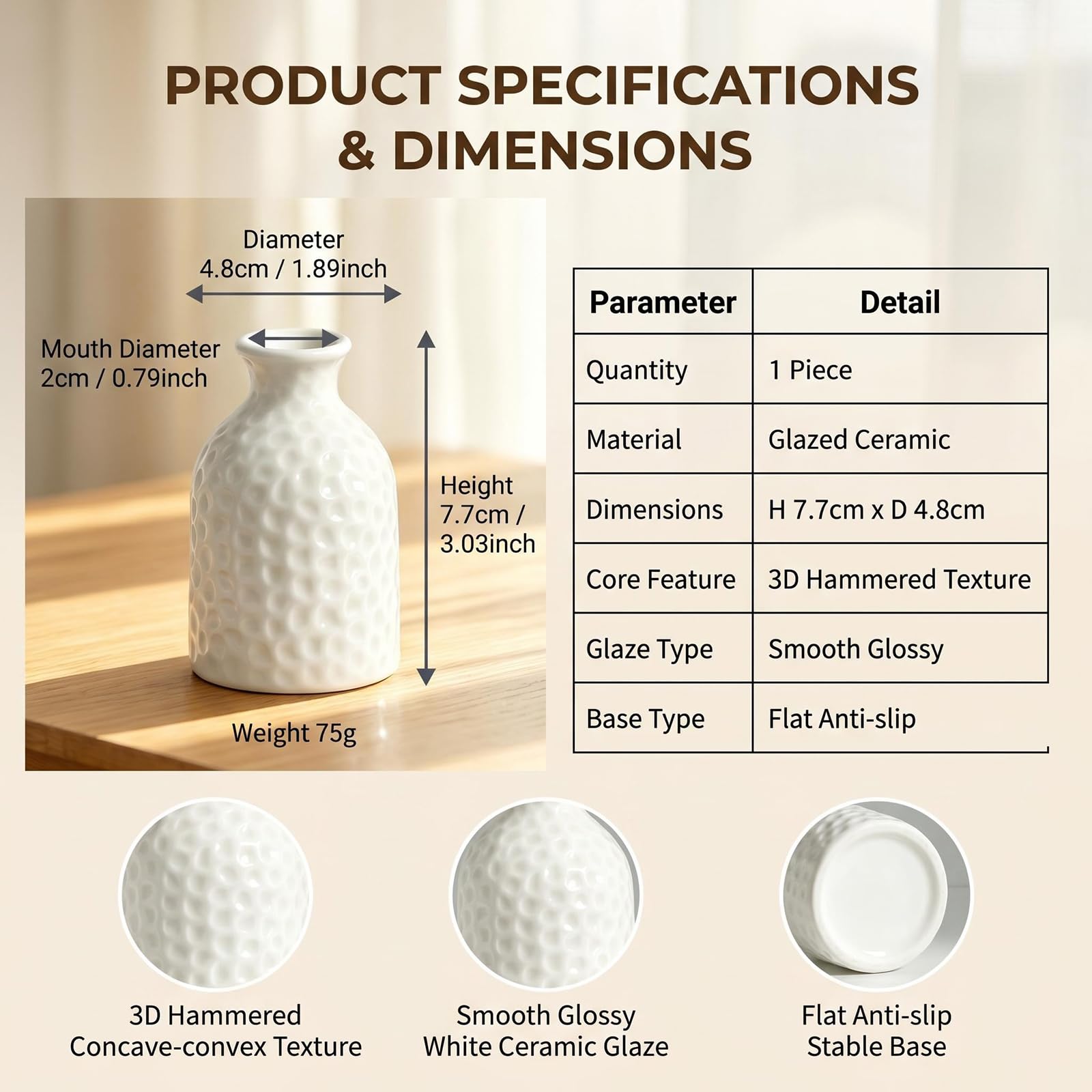 3-Inch Boho Textured Ceramic Mini Bud Vase with Honeycomb Surface