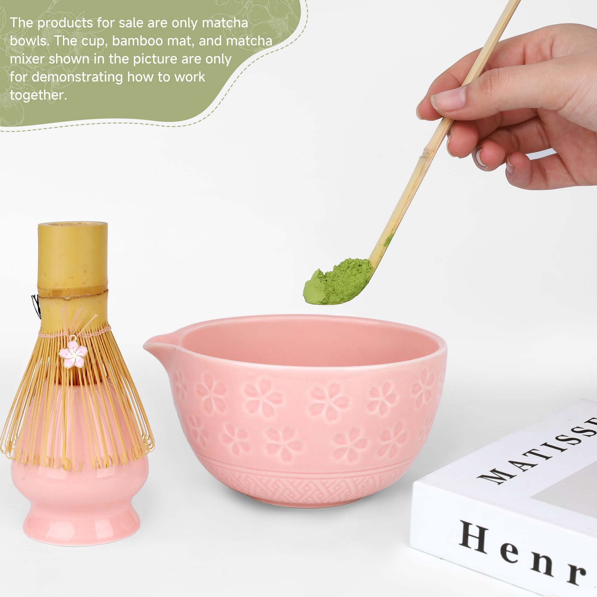 14oz Ceramic Matcha Bowl with Spout and Bamboo Whisk Stand
