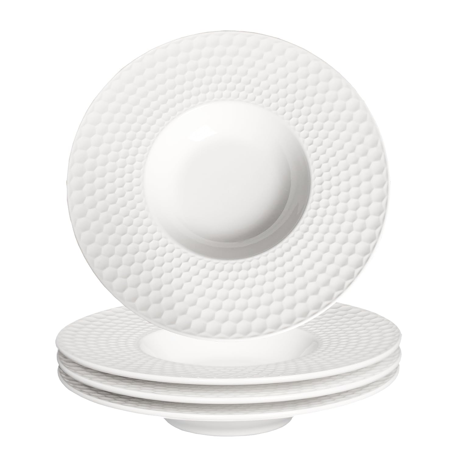 11-Inch Wide-Rimmed Embossed Ceramic Soup Bowl
