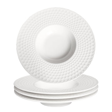11-Inch Wide-Rimmed Embossed Ceramic Soup Bowl