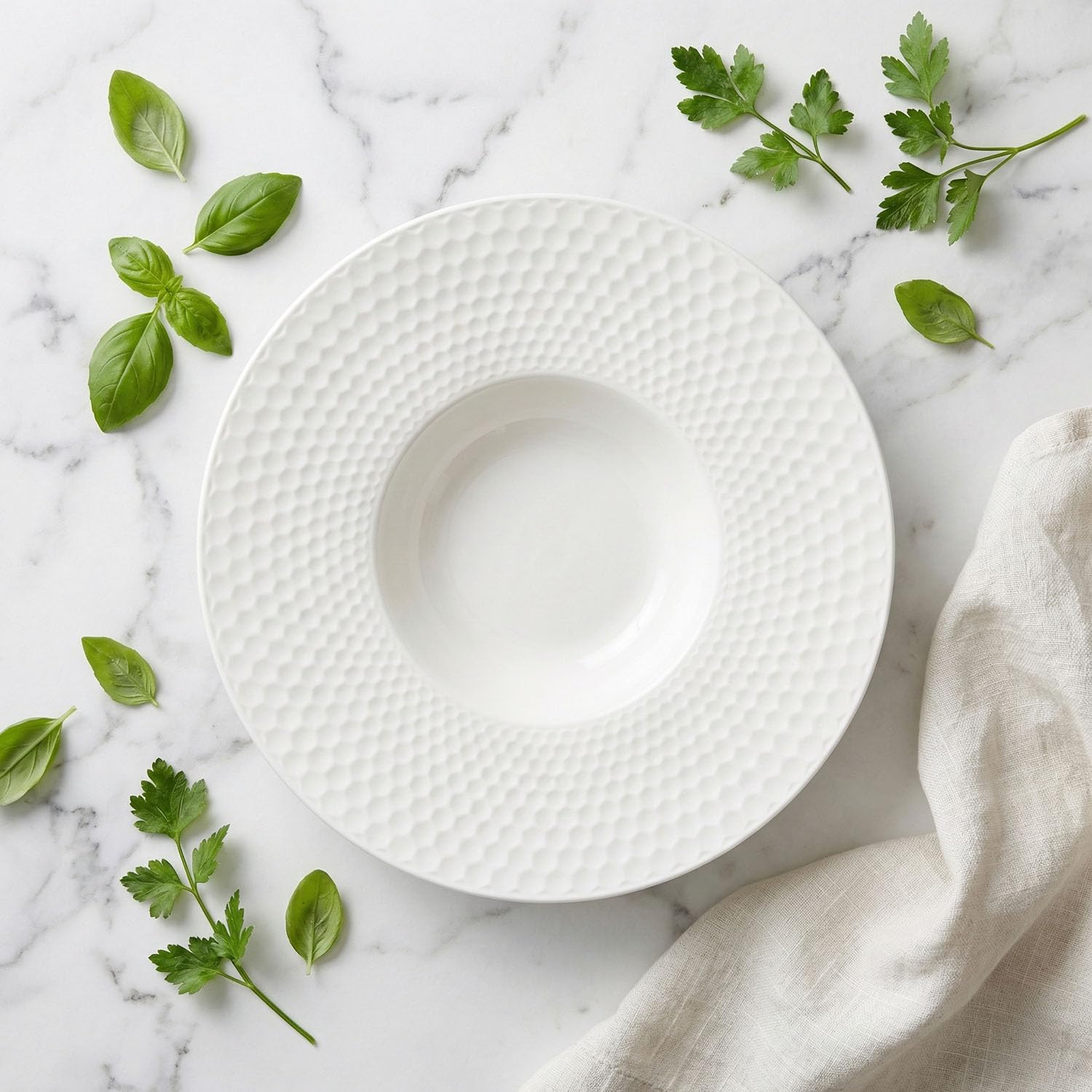 11-Inch Wide-Rimmed Embossed Ceramic Soup Bowl
