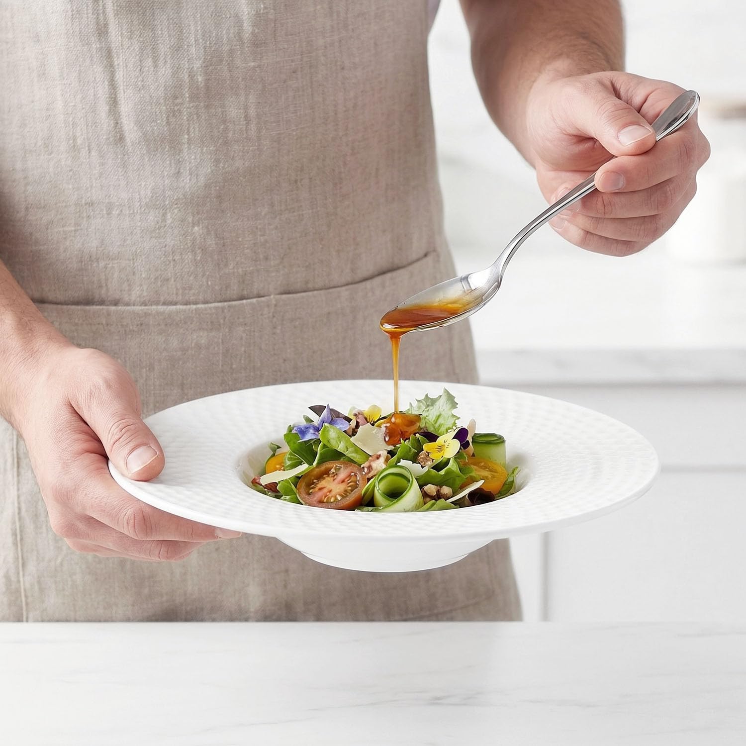 11-Inch Wide-Rimmed Embossed Ceramic Soup Bowl