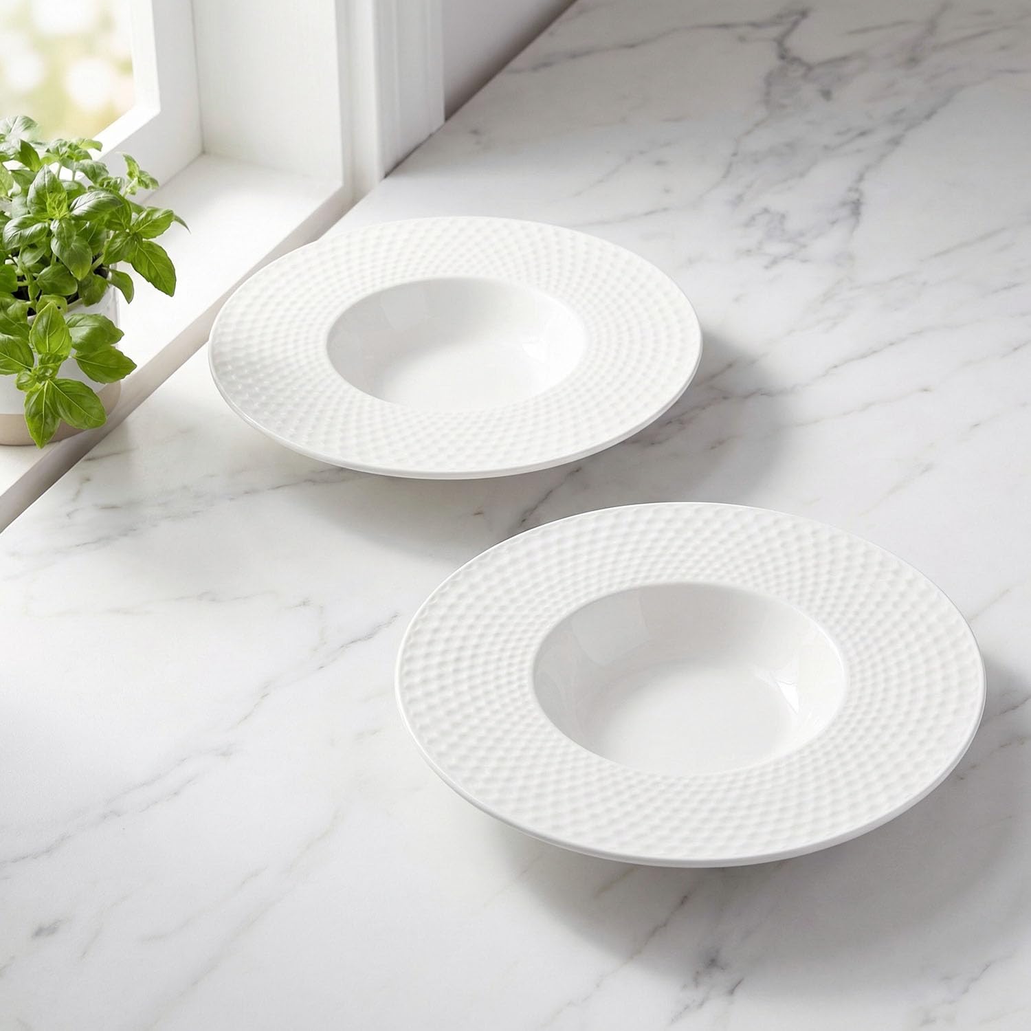 11-Inch Wide-Rimmed Embossed Ceramic Soup Bowl