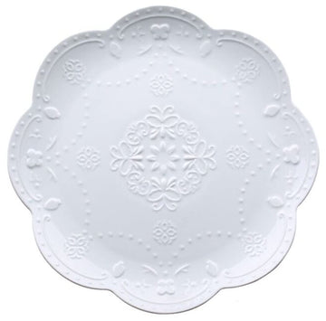 Elegant Round Embossed Lace Ceramic Serving Plate for Breakfast and Afternoon Tea