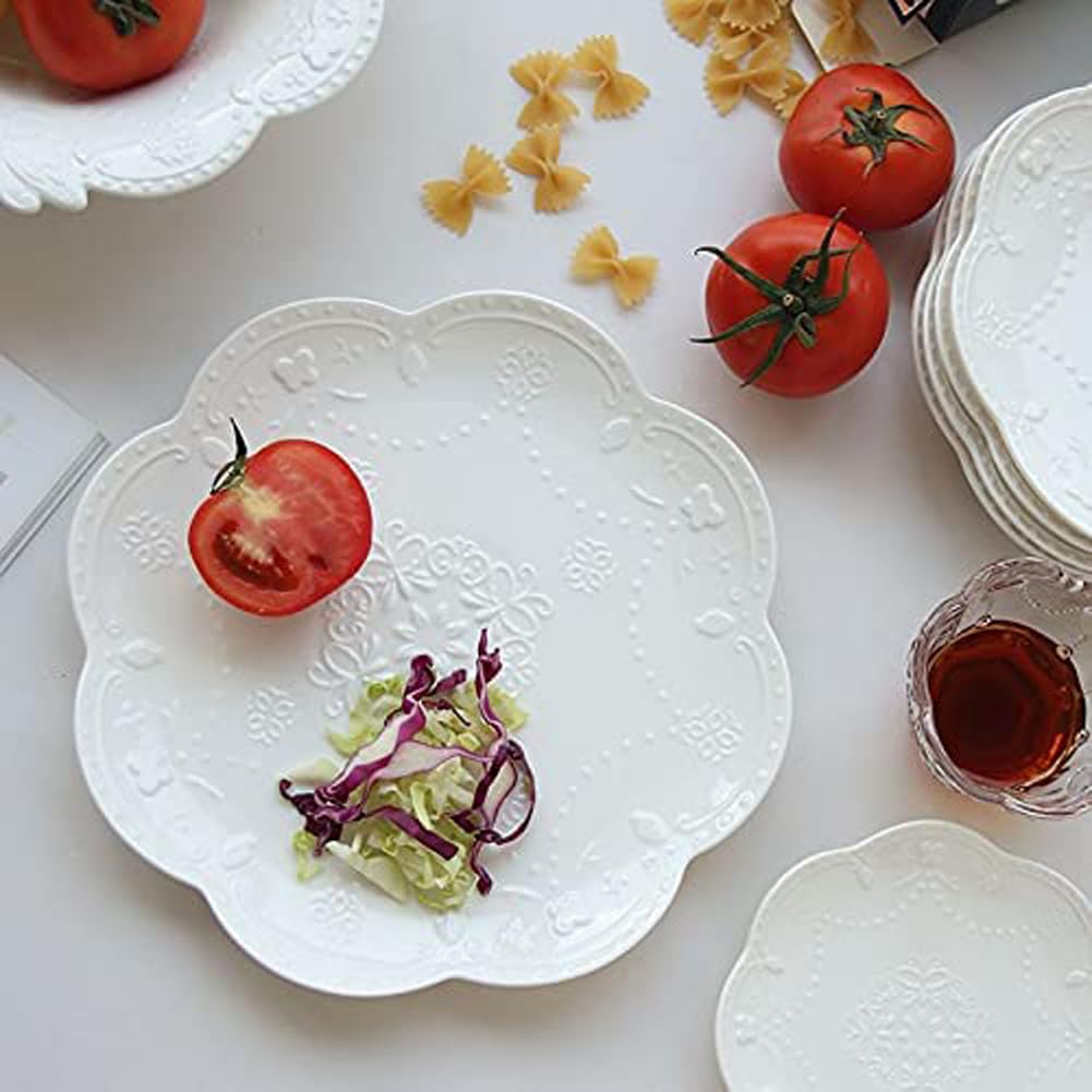 Elegant Round Embossed Lace Ceramic Serving Plate for Breakfast and Afternoon Tea