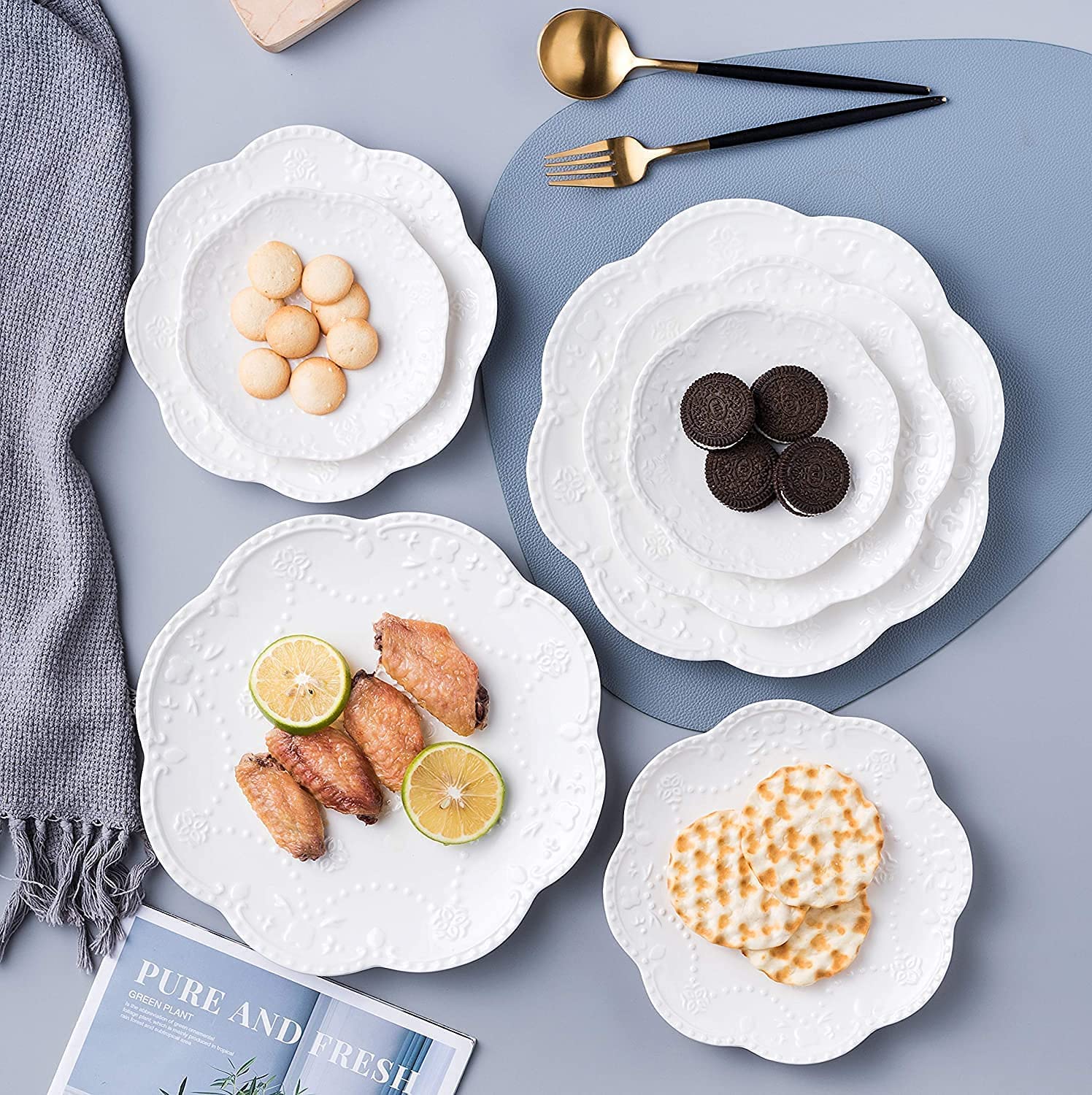 Elegant Round Embossed Lace Ceramic Serving Plate for Breakfast and Afternoon Tea