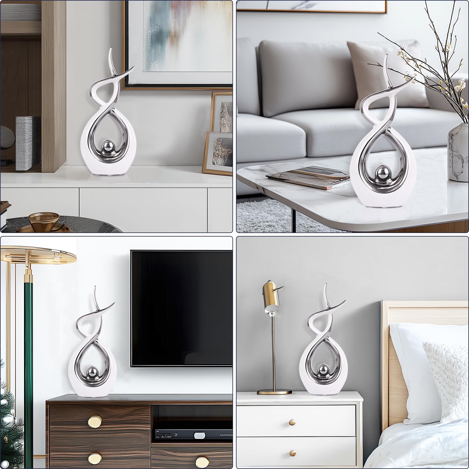 Modern Gold and White Ceramic Sculpture for Tabletop Decor