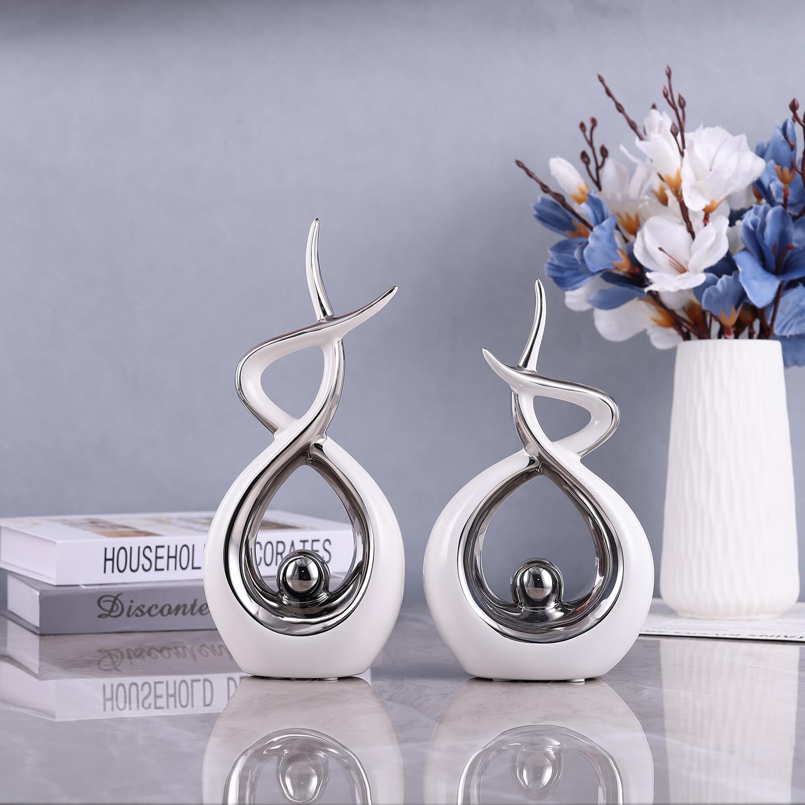 Modern Gold and White Ceramic Sculpture for Tabletop Decor