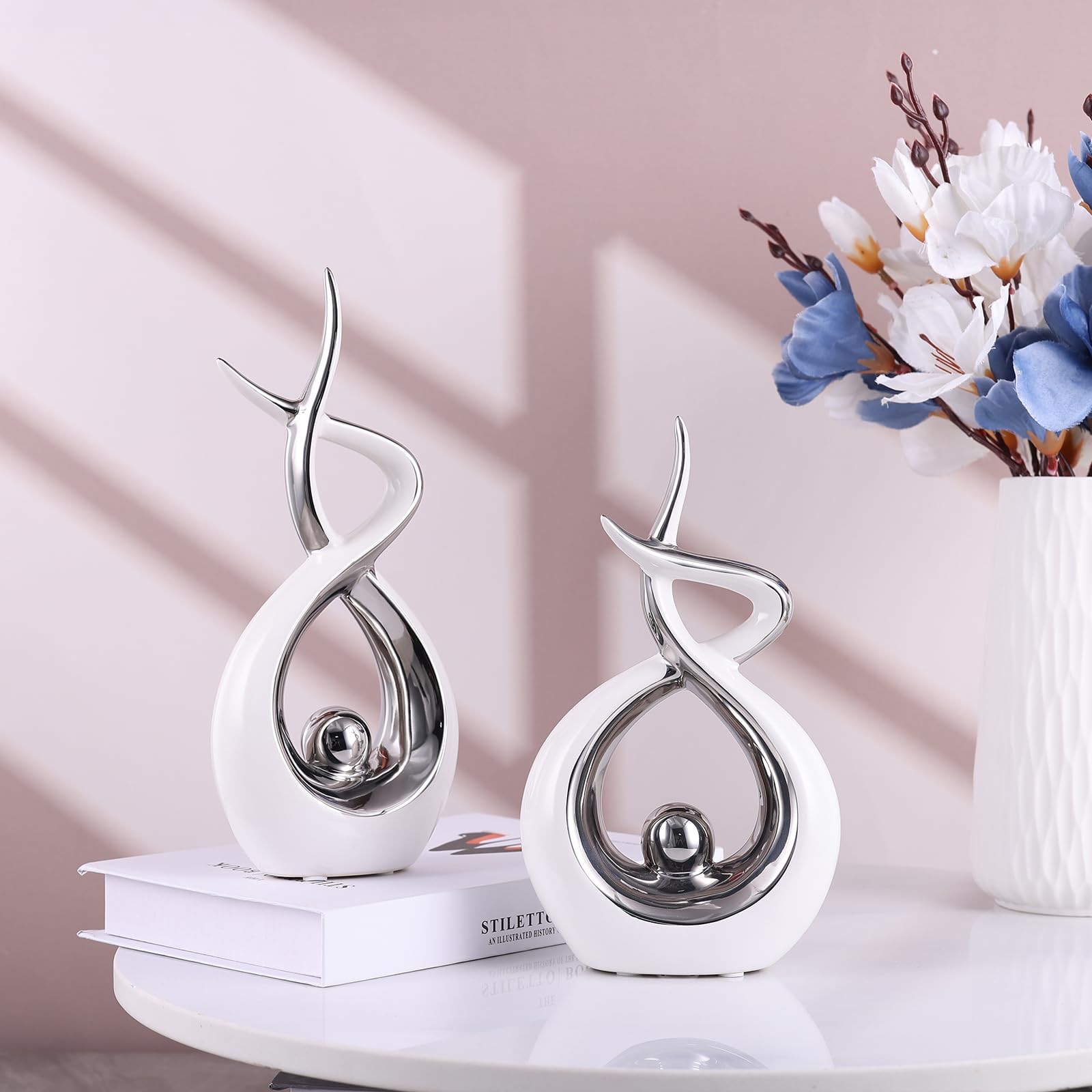 Modern Gold and White Ceramic Sculpture for Tabletop Decor