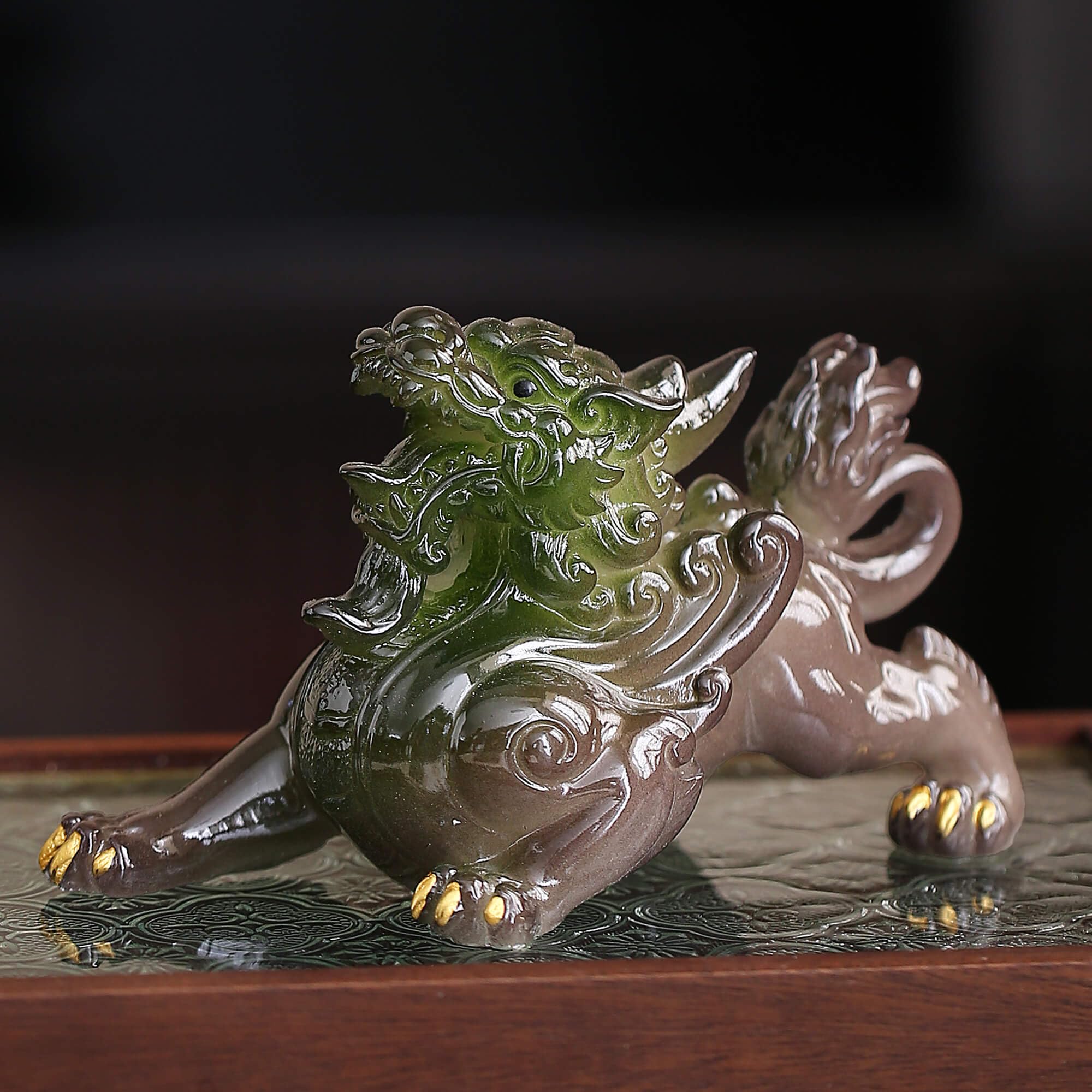 Color Changing Green Pixiu Tea Pet for Gongfu Tea Ceremony