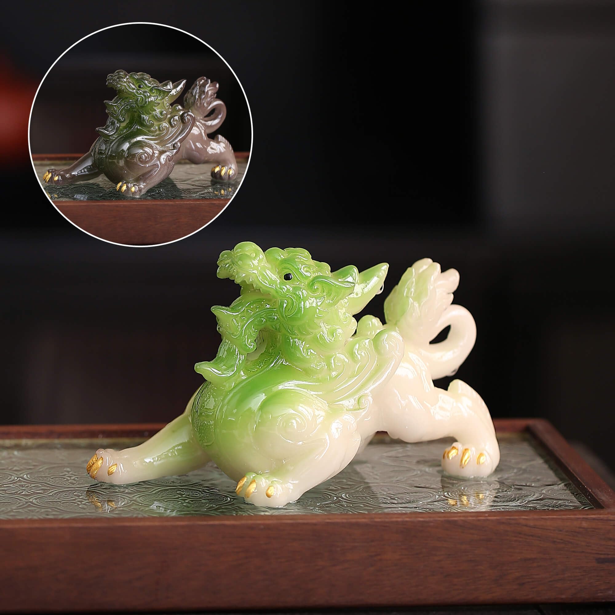 Color Changing Green Pixiu Tea Pet for Gongfu Tea Ceremony