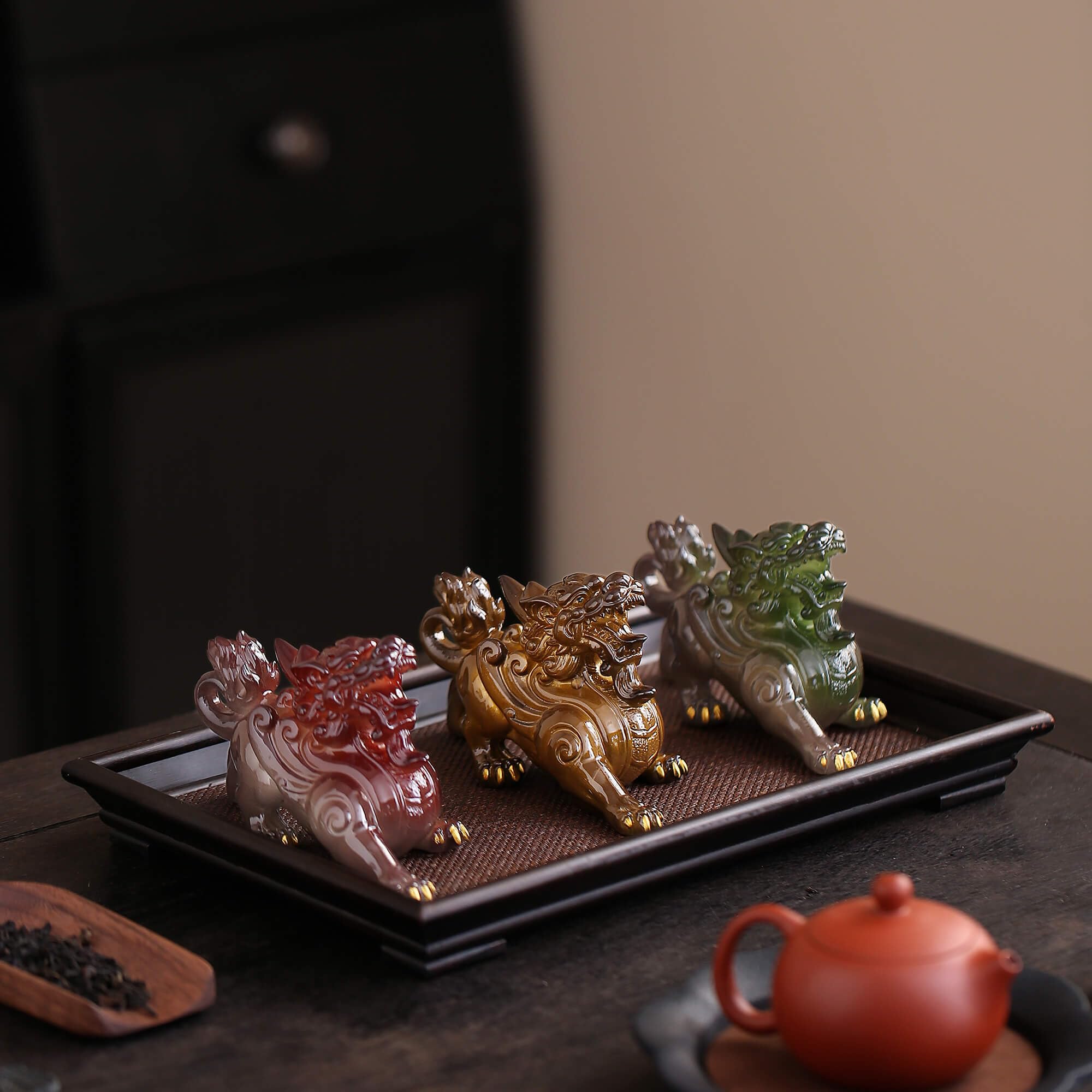 Color Changing Green Pixiu Tea Pet for Gongfu Tea Ceremony